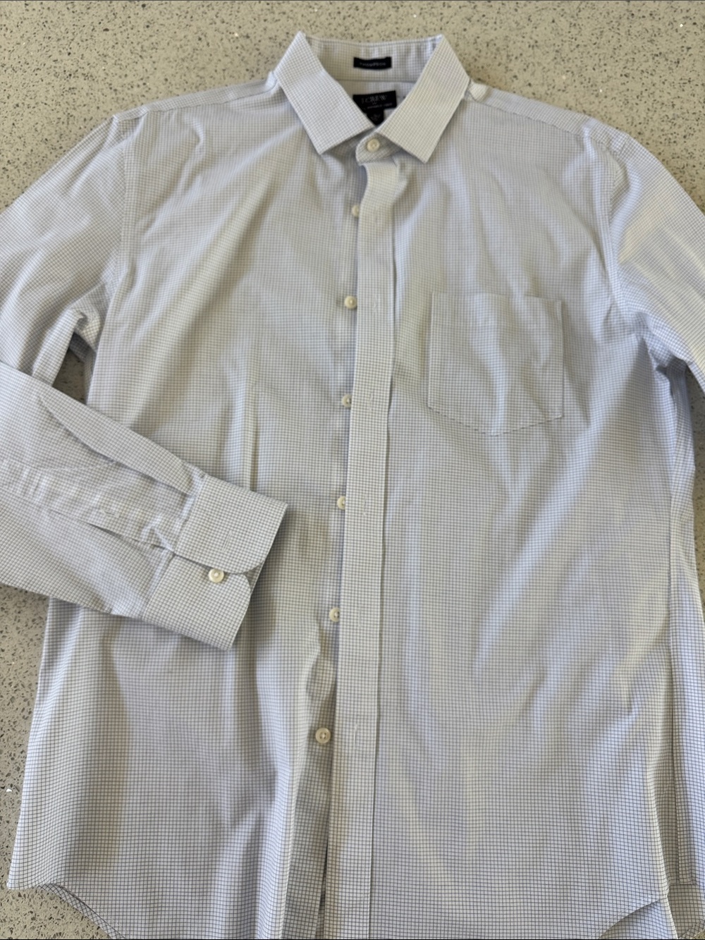 J Crew Light white with Blue Micro-Check Dress Shirt with Spread Collar